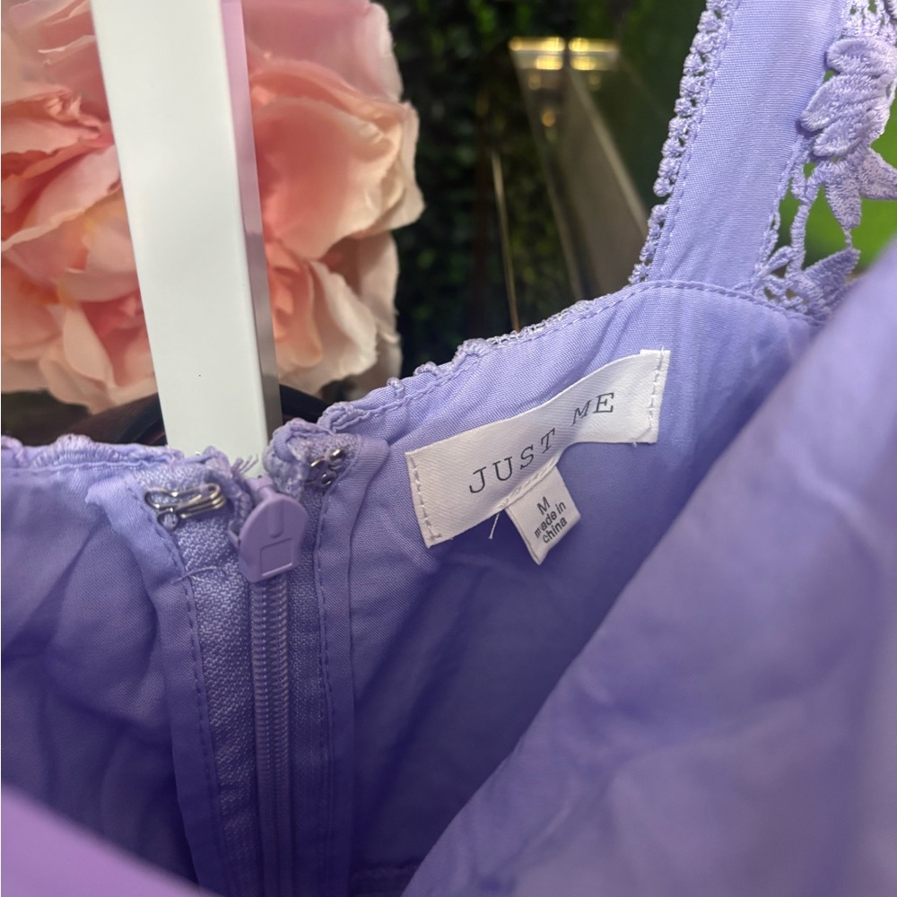 Just Me Lilac Lavender Eyelet Lace Midi 3 Tiered Dress - Picture 13 of 13